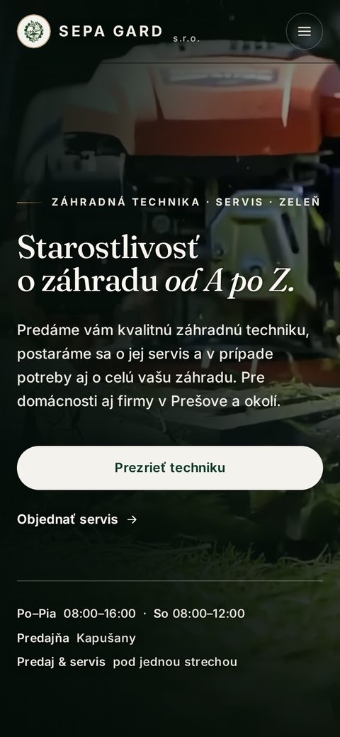 Živý web sepagard.sk na iPhone