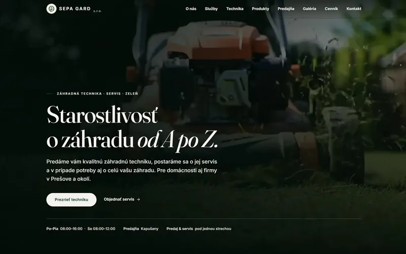 Ukážka webu sepagard.sk – SEPA Gard