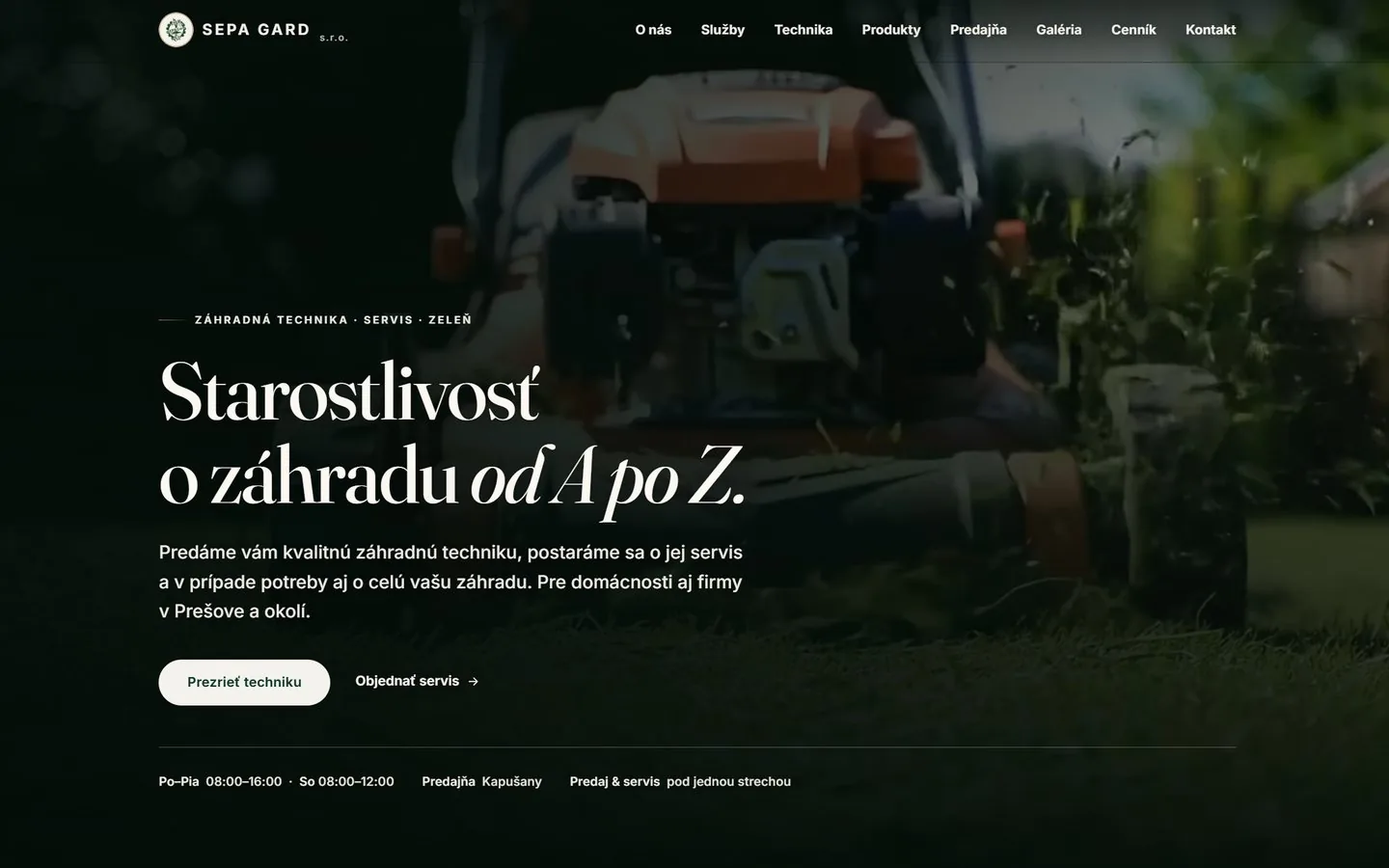 Responzívny firemný web — referencia sepagard.sk na MacBooku Air